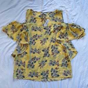Yellow Spring Top - exposed shoulders, cute floral